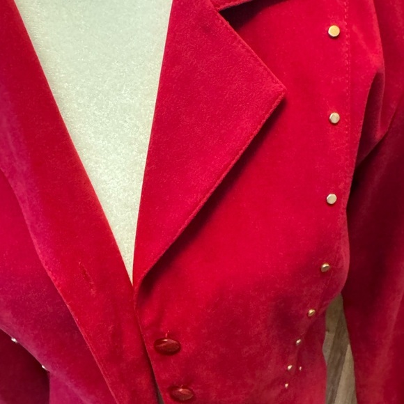 Vintage Red Suede Velvet Womens Suede Leather Jacket Coat - Picture 5 of 9